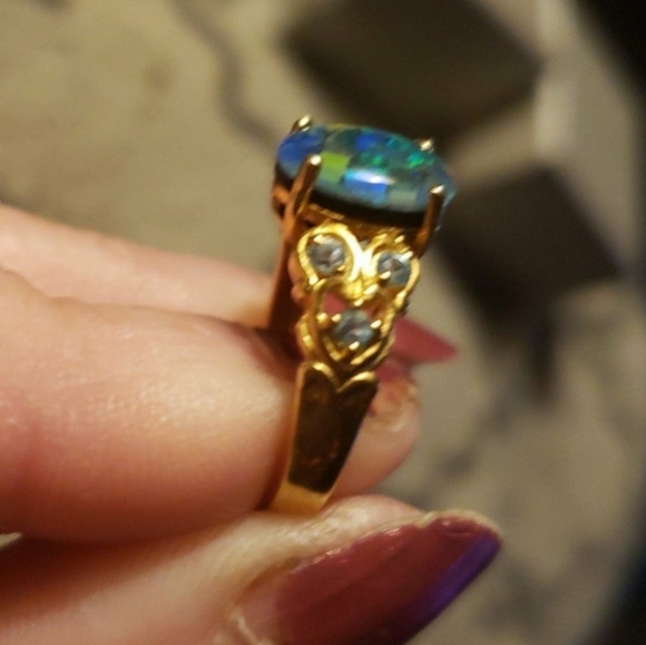 SOLDMosaic Electric blue Opal and Topaz Ring in sterling silver - Picture 7 of 7